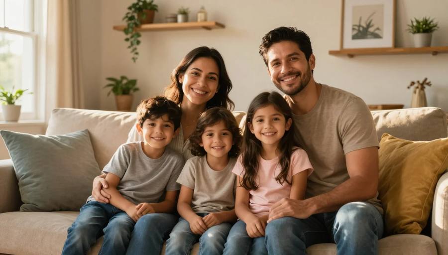 Familia feliz en casa
